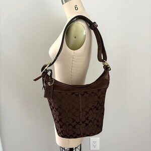 Coach Brown Bleecker Signature Canvas Leather Bucket Duffle Shoulder Bag 11437